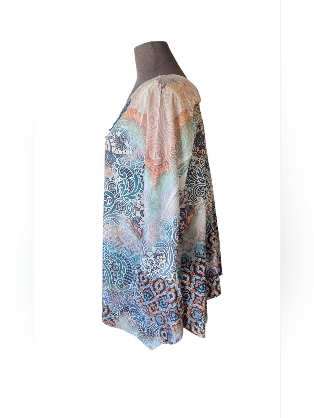 One World Live And Let Live Women's Pastel Paisley Scoop Neck Tunic Boho Y2K - Picture 6 of 16